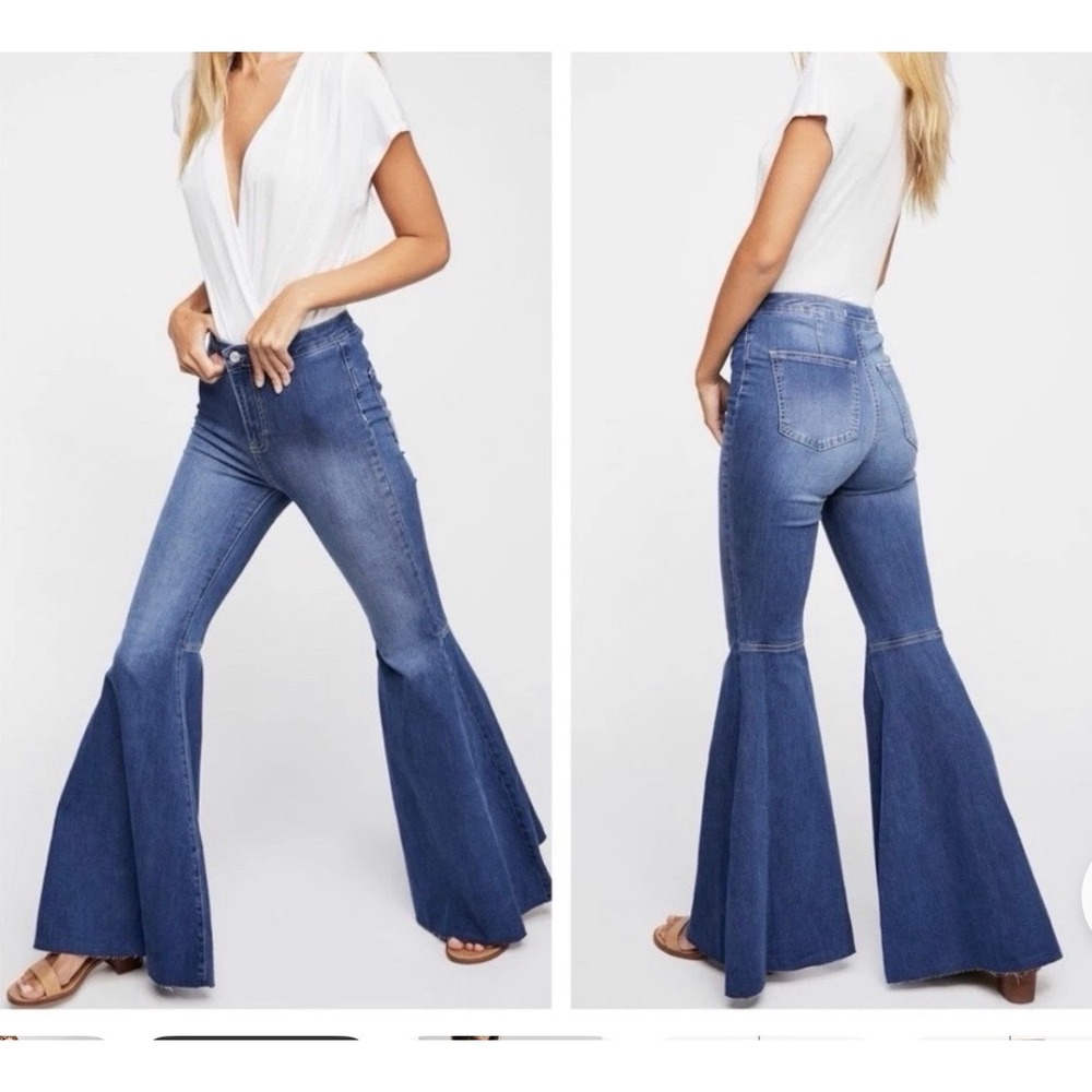 Free People We The Free Just Float On Flare Jeans Blue High Rise Bell Bottom 26